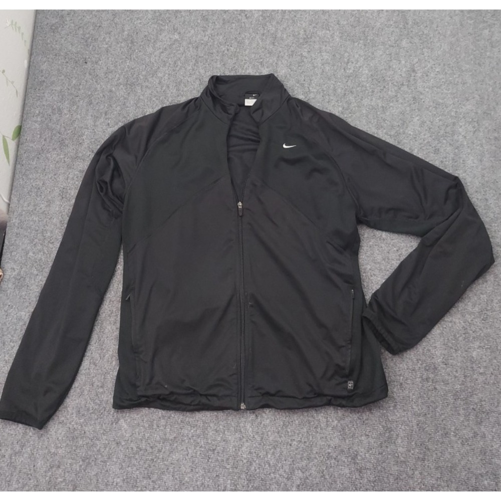 Nike Dri-FIT Tennis Court Jacket Mens XL Black Full Zip Swoosh Mock Neck